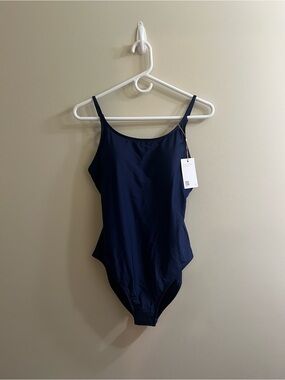 Quince Italian Cami One Piece Swimsuit Deep Navy Size Medium NWT